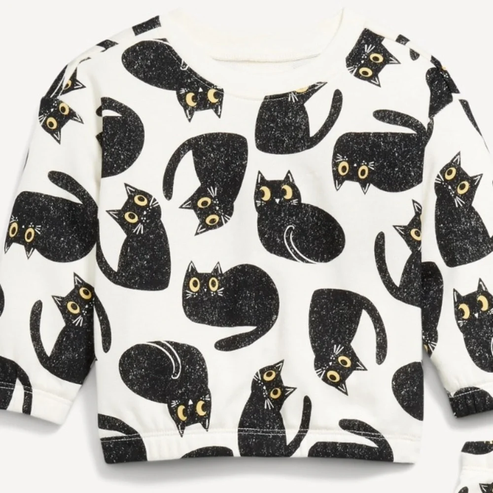 Old Navy Kids Sweatshirt Sweatpants Set with Black Cat Design Joggers Track Suit